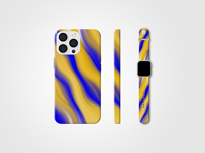 iPhone 15 Case & Watch Band abstract apple apple watch band blue case design illustration iphone phone set smart watch wave yellow