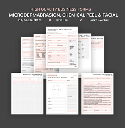 Microdermabrasion, chemical facial business forms client consent form client treatment record cards photo release consent skin type guides