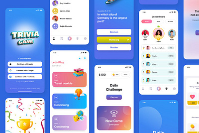 Quiz App, Trivia App | UI Kit PRO app education app figma graphic design interface ios mobile mobile app quiz trivia trivia app ui ui kit uiux