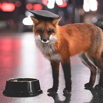 Fox in night city app bowl city fox hat night photoshop urban
