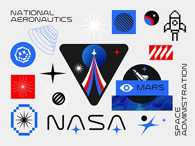 NASA branding design graphic design icon identity illustration logo marks nasa planet rocket space stars symbol ui