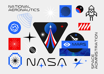 NASA branding design graphic design icon identity illustration logo marks nasa planet rocket space stars symbol ui