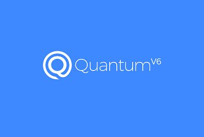Quantum V6 Logo blue branding gaming graphic design logo q quantum software tech technical technology typography white