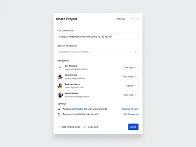 Share Project Modal branding design document dribbble modal project search setting share share project ui userexperience ux webdesign