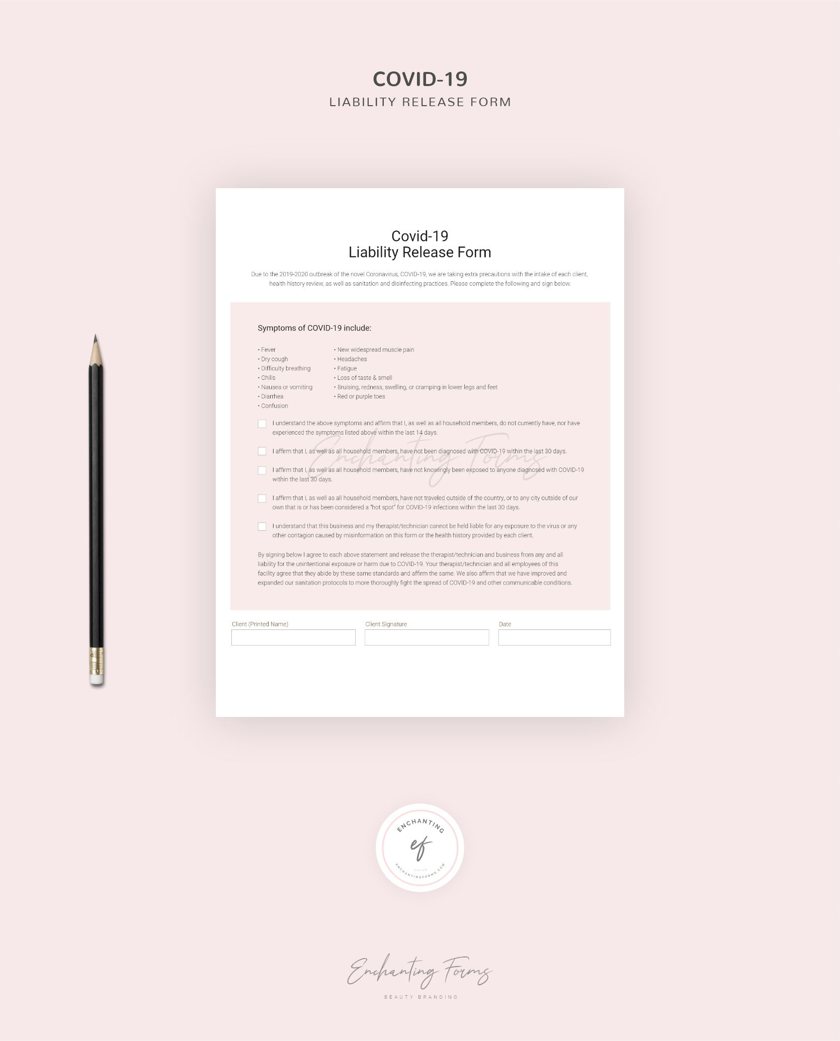 COVID - 19 Liability Release Form covid 19 liability releae salon covid 19 liability release forms covid 19 release lash extensions