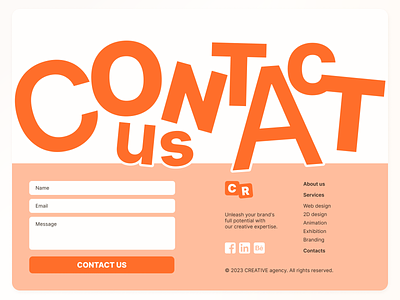 CTA and Footer Design on the Website agency call to action contact contact us creative cta design footer grunge illustration neobrutalism orange typography ui ux