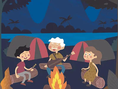 Staycation adobe art family illustration night staycation