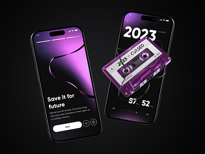 MyPlaylist - UI concept 3d abstract bold branding carrousel cassette color dark design gradient graphic design iphone music nft onboarding playlist purple retro spotify ui
