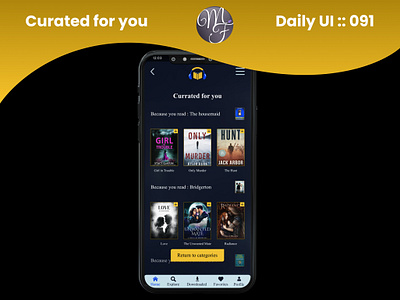 Curated for you Daily UI 091 app application audio book branding call to call to action category cta curated for you daily ui dark design graphic design logo mobile phone reading ui ux vector