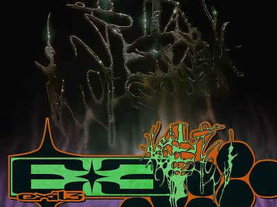 Custom logotype Exile E3 acid chrome cyber graphic design logo logotype techno tribal typography y2k