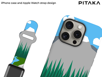 PITAKA iPhone case and Apple Watch strap design | Mountains apple apple watch branding carbon fiber contest design graphic design illustration iphone mountains pitaka playoff vector