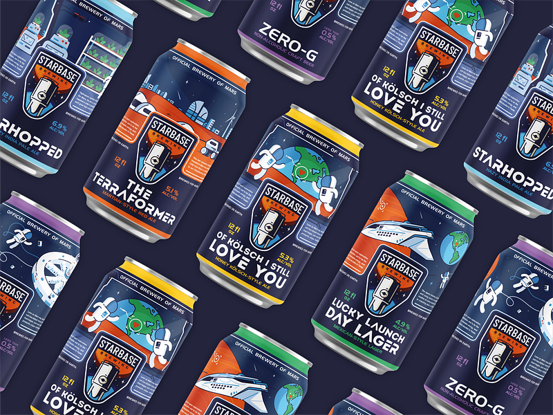 Starbase brewery alcohol astronaut beer branding brewing craft beer design drink earth graphic design icon icon set illustration logo love mars rocket space space station vector