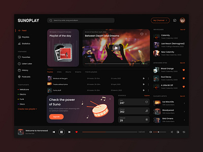 Music Web App Design black branding colors dashboard design music mydashboard newdesign socialmedia song uiux videoplay webapp