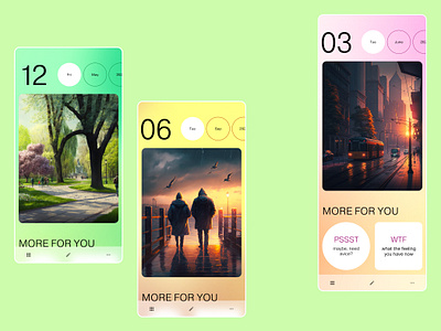 Mobile app for mental health with AI-generated images ai app app design calendar colors figma gradient midjourney mobile mobile app ui user interface design