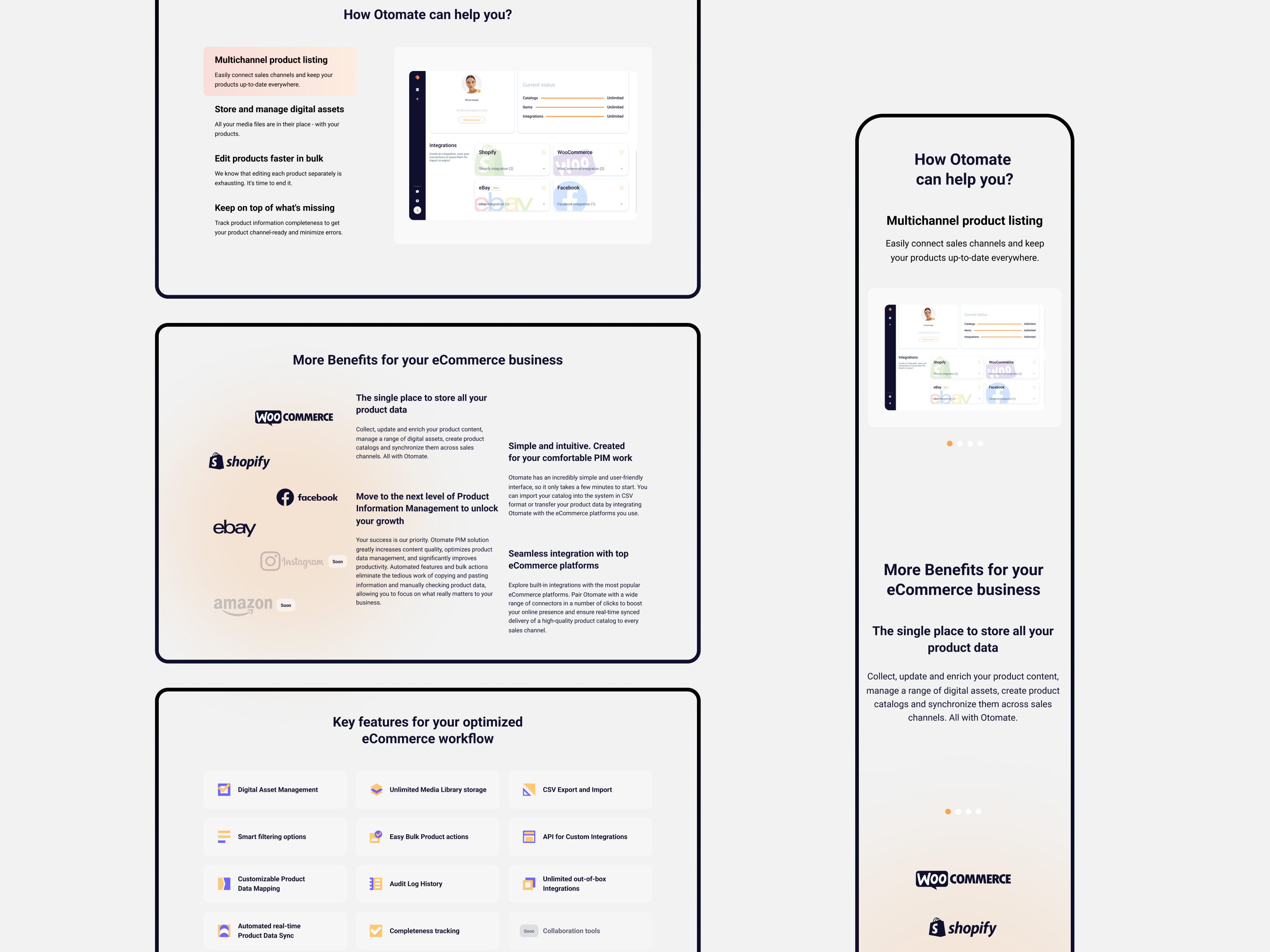 Otomate | All-in-one Content Platform for eCommerce branding business concept ecommerce landing page marketing mobile solution ui user experience ux uxui web design