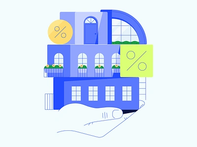 EstateGuru Hero Illustration 02 assets buildings door finance fintech flat geometric hellsjells illustration income interest investment investment platform investors minimal money per centage platform real estate windows