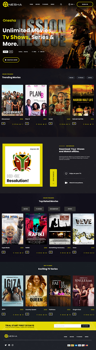 Onesha movie website ui ux