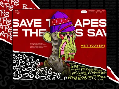 APE BONKEY - NFT Collection website / concept 3d animation ape blockchain concept crypto cryptocurrency design ethereum graphic design grunge landing page nft paper red ui ux web web design website