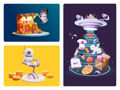 Fold 3d illustrations 3d illustration 3d robot blender character design illustration robot treasure chest