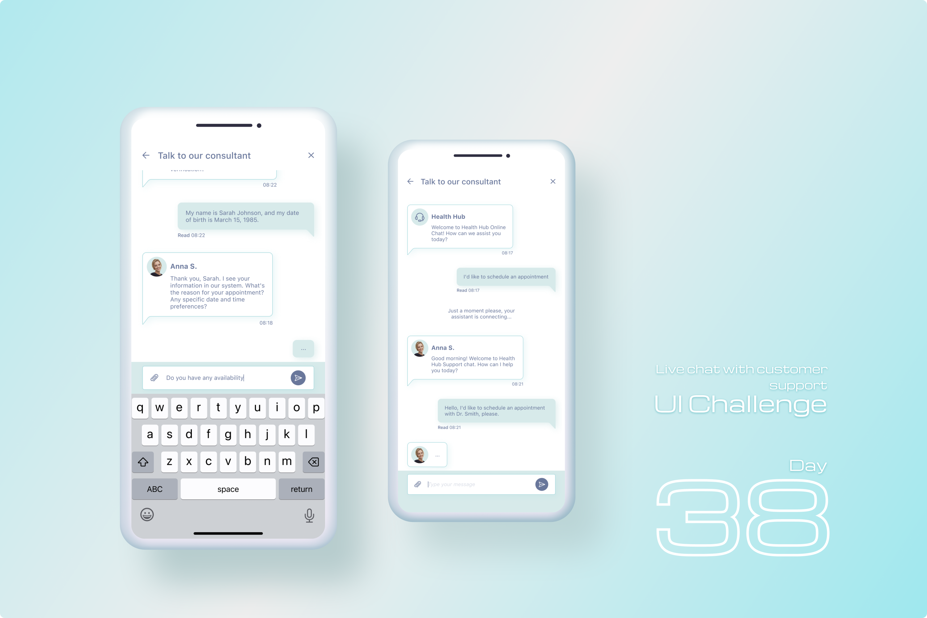Online chat with customer support appointment chat chatbot clinic customer support healthcare hospital interface ios iphone live chat medicine message minimal mobile online chat support ui ui design ux