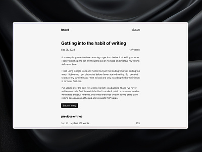 hndrd - Get into the habit of writing more 100 words app branding journal minimal morning pages ui ui design web app web design write