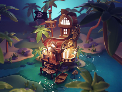 Pirate Cove Tutorial 3d blender cove diorama illustration island isometric lowpoly pirate process render stylized tutorial