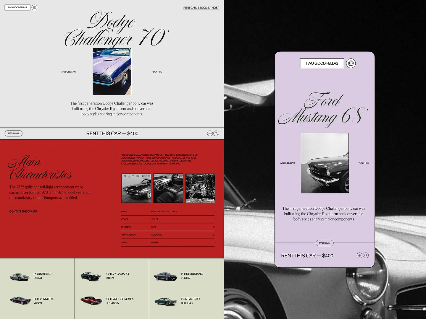 Vintage Car Rental Website Design: Classic Muscle Cars