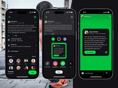 Liveliness - Sharing Activity to Socials atheles clean coaching customisation design instagram instagram sticker ios sharing simple social sharing sports sports app sports community ui ui design user interface ux