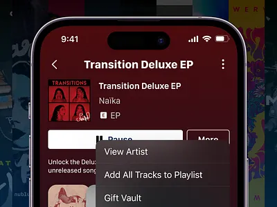 Vault Music - Add All Tracks to Playlist add all add to playlist app app design app feature artist design feature interface list menu music music app playlists product design sound ui ui design user interface ux