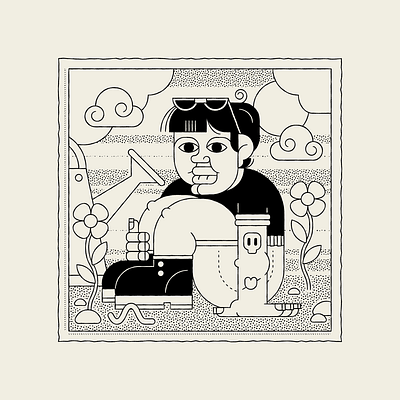Sitting Kid album cover character drawing illustration poster