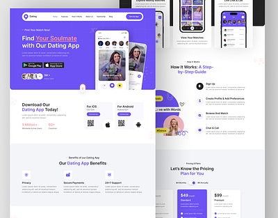 Dating App Landing Page | Dating Website | Responsive Website app app landing page dating design figma figma designer figma web designer hire ui ux designer html landing page usa uxui web web designer web developer webflow website website design website designer in usa wordpress