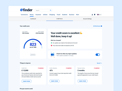 Credit Score product | Finder.com.au design fintech flat ui mobile product design react ui web design