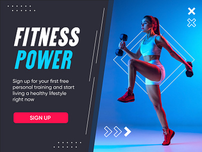 Fitness Power Banner banner branding design fitness girl graphic design gym power sport training ui web web design