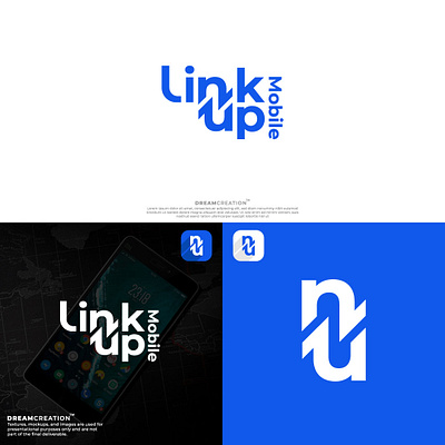 Link Up Logo abstract combintion flat logo letter logo link logo minimal logo mobile negative space up word mark