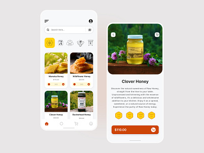 Honey App UI Design app design app screens visual design app ui showcase e commerce app ui graphic design home page ui honey app ui interactive desig mobile design mobile uiux product page ui ui concept ui design user interface design visual design