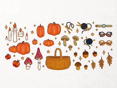 Autumn - seamless pattern & clipart acorns autumn clipart cozy decorating design drawing fall graphic design halloween hand drawn illustration knitting leaves mushrooms oak pattern design reading seamless pattern thanksgiving day