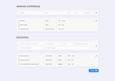 UX/UI of experience and education ui