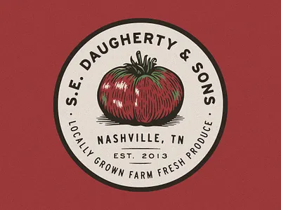 S.E. Daugherty & Sons badge branding farm logo farming fruit heirloom heritage illustration logo typography vegetables vintage woodcut