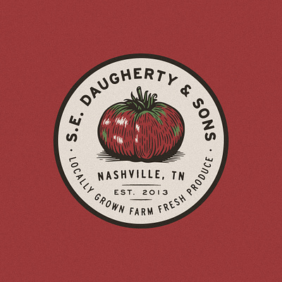 S.E. Daugherty & Sons badge branding farm logo farming fruit heirloom heritage illustration logo typography vegetables vintage woodcut