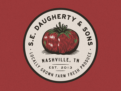 S.E. Daugherty & Sons badge branding farm logo farming fruit heirloom heritage illustration logo typography vegetables vintage woodcut