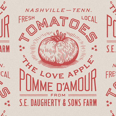 The Love Apple apparel design farm farm branding farm logo farm to table farming illustration logo merch design screen printing tomato typography vegetables vintage