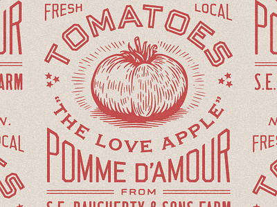 The Love Apple apparel design farm farm branding farm logo farm to table farming illustration logo merch design screen printing tomato typography vegetables vintage