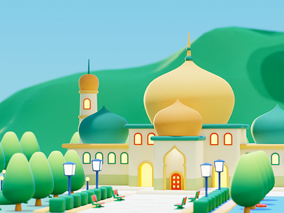 Masjid 3D Illustration 3d blender cartoon design environment illustration scene