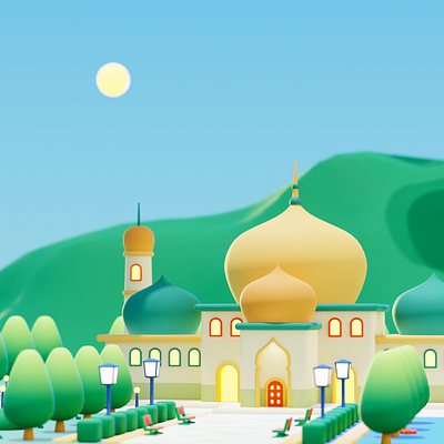 Masjid 3D Illustration 3d blender cartoon design environment illustration scene