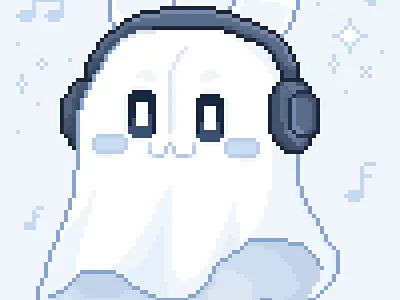 BooBun Studios ~ [Sticker] branding bunny chibi cute design ghost graphic design headphones illustration logo pixel pixel art ui ux vector