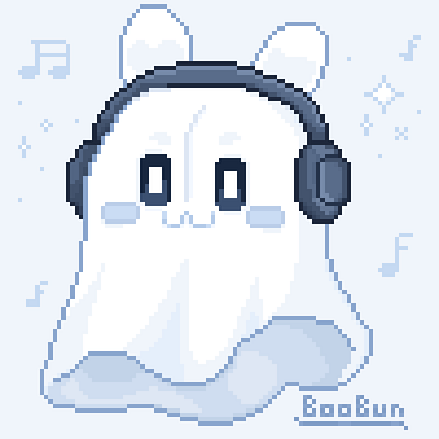 BooBun Studios ~ [Sticker] branding bunny chibi cute design ghost graphic design headphones illustration logo pixel pixel art ui ux vector