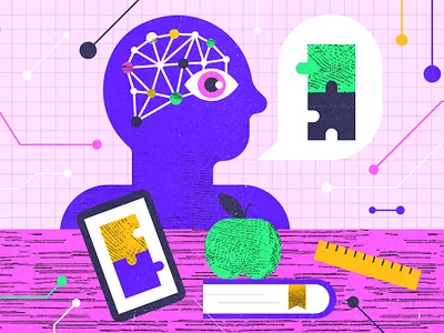 "Artificial Intelligence & Education" ai apple book editorial education eye ia illustration kid puzzle study