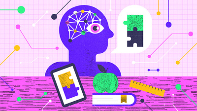 "Artificial Intelligence & Education" ai apple book editorial education eye ia illustration kid puzzle study
