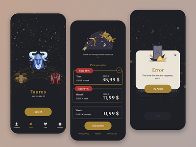 Horoscope App ai app application astrologia concept creative dark design figma horoscope horoscope app illustration interface mob mobile typography ui ux