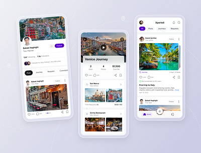 Xpertell - Travel Social Network App adventure mobile app product design social network travel trip ui design uiux ux design xpertell